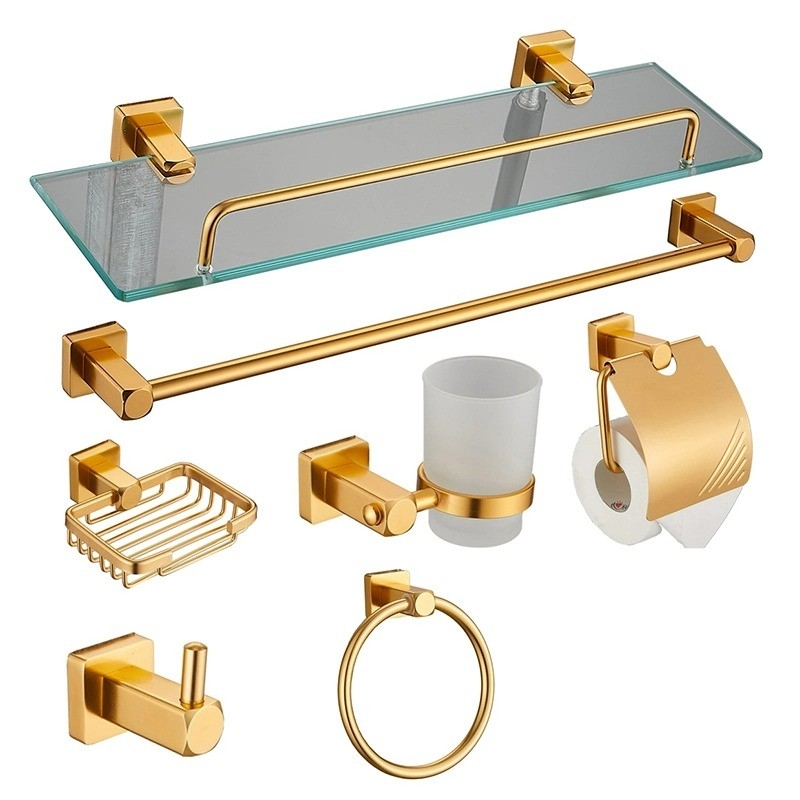 Accessori per bagno in acciaio inossidabile con installazione perforata e sette pezzi